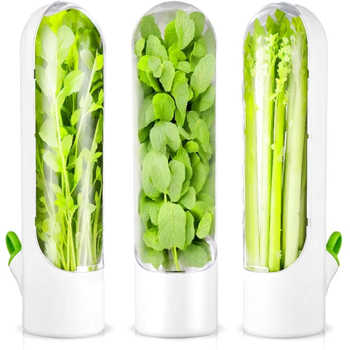 JDPNJSI Herb Saver for Refrigerator, Fresh Herb Keeper- Herb Saver Pod Containers, Herb Fresh Keeper for Refrigerator,Herb Storage for Cilantro,Parsley, Asparagus,Keeps Vegetables Fresh for 2-3 Week（3pcs）