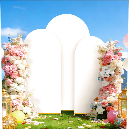 Lrrtwer Arch Backdrop Cover Wedding Spandex Fitted Arch Covers,Round Top Chiara Baby Bridal Shower Party Birthday Banquet (Beige, 7.2ft+6.6ft+6ft)