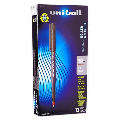 uni-ball 60042 Onyx Roller Ball Stick Dye-Based Pen Red Ink Micro Dozen