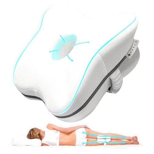 GEECO Knee & Leg Pillow for Side Sleepers, Relief from Sciatica Pain, Back/Leg Pain, Hip and Joint Pain Memory Foam Leg Pillow with Washable Cover & Leg Strap, White