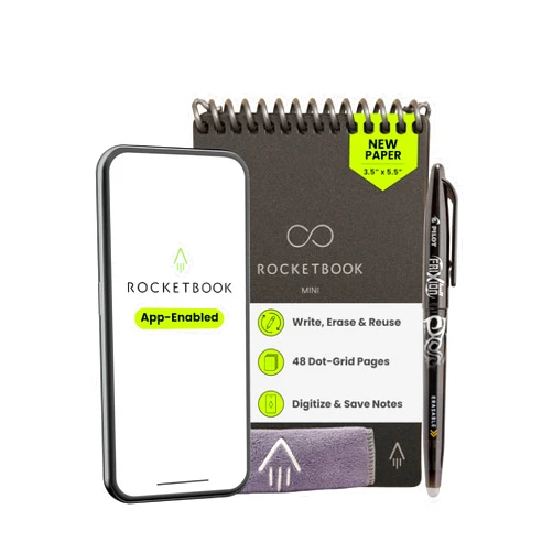 Rocketbook Mini Reusable Smart Notepad, Pocket Size On-The-Go Notebook, 3.5x5.5, Black (Pack of 1)
