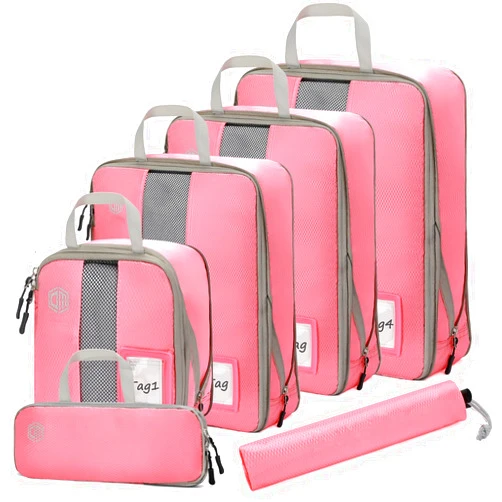 Dec-Mec 4/6 Set Compression Packing Cubes with lable for Travel, Expandable Packing Organizers, Carry On Luggage Suitcase Organizer Bags