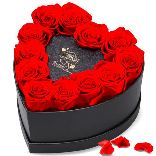 Anthonic 12 Preserved Roses in Heart-Shaped Box - Eternal Love Gift, Long-Lasting Roses for Her - Forever Flowers - Ideal for Valentine's Day, Anniversaries, Mother's Day - Elegant Display Box