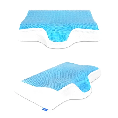 Ibigbean Cooling Gel Memory Foam Pillow - Cervical Neck Pillow for Pain Relief Sleeping - Ergonomic Contour Pillow Top Curve Support for Side Back Stomach Low Sleepers - Washable Pillowcase - 2 Height