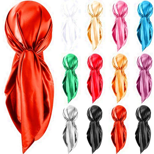 Hicarer 12 Pcs 35 Inch Satin Head Scarf Square Silk Like Neck Scarf Large Hair Scarf Silk Lightweight Hair Wrapping for Women