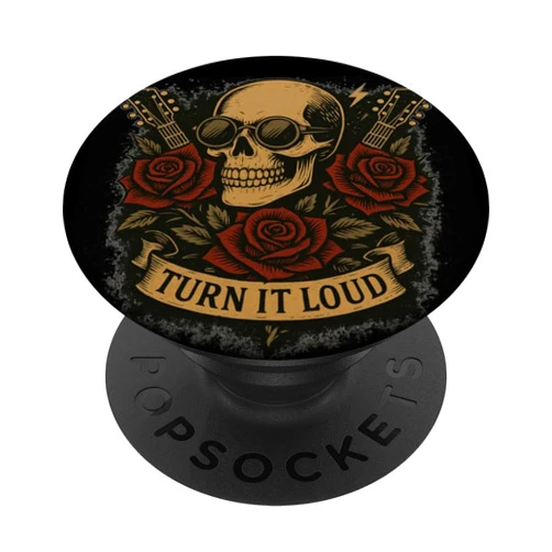Pacific Oracle T Shirts & Gifts Turn It Loud Vintage Sunglasses Rock and Roll Skull PopSockets Adhesive PopGrip