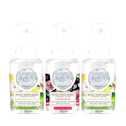 Michel Design Works Mini Foaming Soap 3-Pack Set (2 Rosemary Margarita, 1 Cedar Rose)
