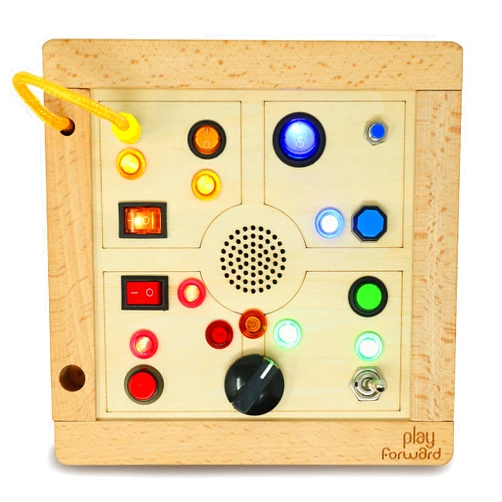 Play Forward Montessori Light Switch Toy for Toddlers — Interactive Busy Board with LED Light—Your Kids On-the-Go Sensory Toy for an Easy, Screen-Free Play Experience, Wooden Busy Board for 18+ Months