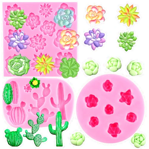 ZiXiang Cactus Silicone Mold Succulent Fondant Molds Cacti Succulent Leaves Mold Succulent Plants Candy Molds For Sugar Cake Decorating Cupcake Topper Chocolate Gum Paste Polymer Clay Set Of 3