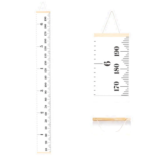 SUJAYU Growth Chart for Kids, Canvas Height Chart Ruler Removable Wood Hanging Wall Ruler Measurement Chart for Home Decoration (White)