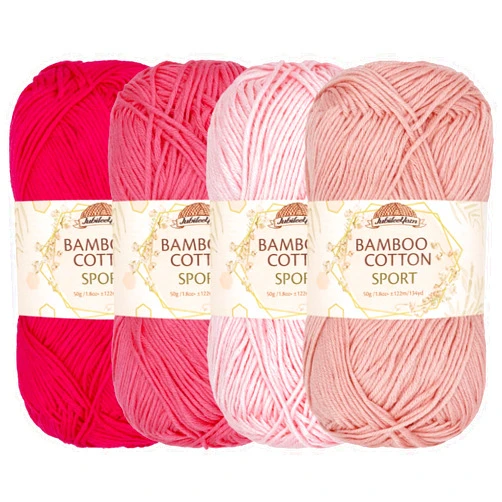 BambooMN JubileeYarn Bamboo Cotton Sport Yarn - 50g/Skein - Shades of Pink - 4 Skeins
