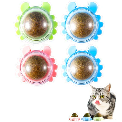 Géneric Catnip Ball 4 pack Catnip Wall Ball 360° Rotatable Catnip Ball Toy Edible Cat Interactive Toys Catnip Balls For Indoor Play with Cats Chew Teeth Cleaning Catnip Balls Wall Anxiety Relief Cat Nip Ball