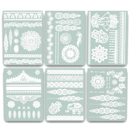 Terra Tattoos White Henna Temporary Tattoos 75+ Mandala Tattoos Flowers, Mandalas, Elephants & more! Waterproof Nontoxic Long Lasting Perfect for Beach, Festivals, & Parties
