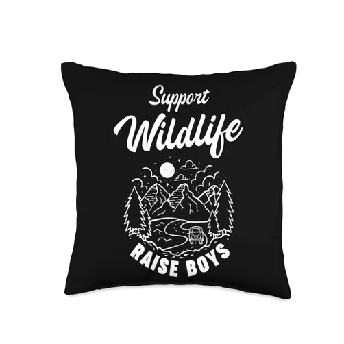 Funny Bonfire Camping Natur Survival Designs Support Wildlife Raise Boys Nature Camping Survival Animal Throw Pillow, 16x16, Multicolor