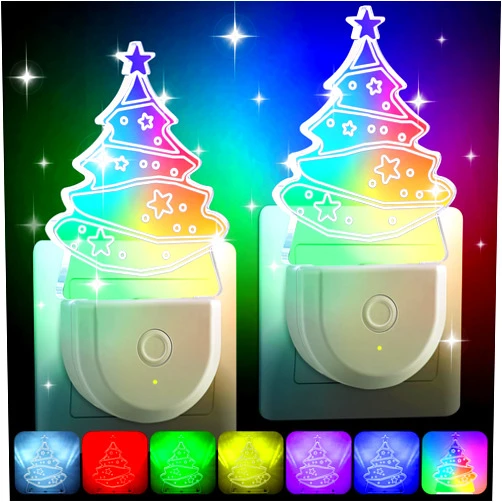 Meonum 2 Pack Christmas Tree Night Light, 6 Color LED Vintage Christmas Night Light Dusk to Dawn, Night Lights Plug Into Wall for Bedroom Bathroom Living Room Porch Holiday Decor