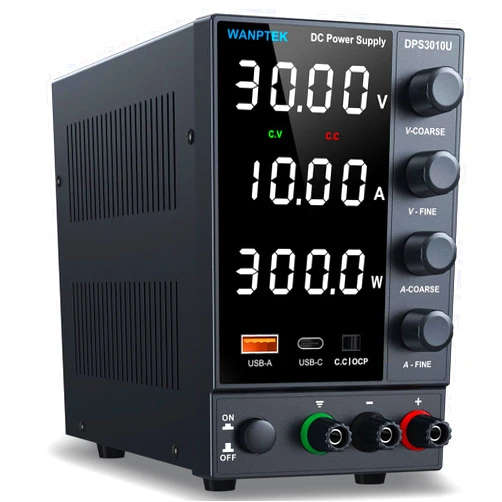 WANPTEK POWER DC Power Supply Variable 0-30V 0-10A, Adjustable Switching Regulated Bench Power Supplies with Encoder Coarse & Fine Knob, 3.6A USB & Type-C Quick-Charge, OCP Overcurrent Protection