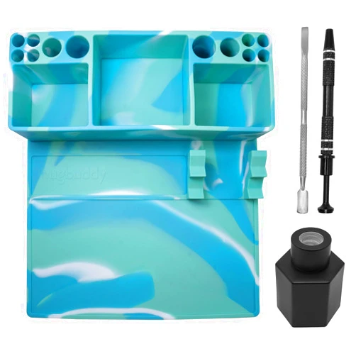 Nugbuddy Wax Tool Station - Mat & Accessory Organizer - Heat Resistant & Non Stick Silicone Surface - Kit Accessories Included: ISO Jar, Tool & Pearl Grabber