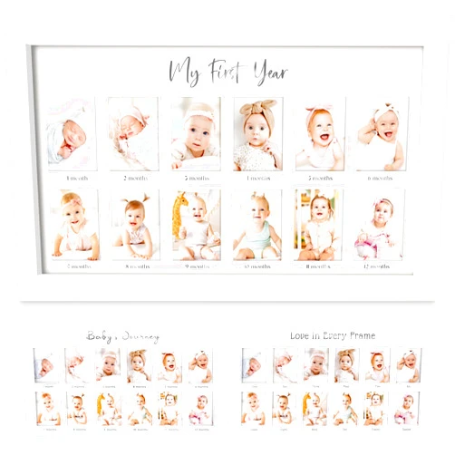 KeaBabies My First Year Photo Frame,12 Months Baby Picture Frame for Newborn Girl,Boy-Baby Shower Gifts Keepsakes,Monthly Baby's One Year Birthday Milestone,1st Nursery Photo Collage Display Board(Alpine White)
