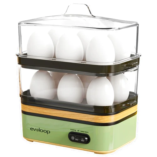 Evoloop Rapid Egg Cooker Electric 12 Eggs Capacity, Soft, Medium, Hard Boiled, Poached, Omelet Maker Egg Poacher & Vegetable Steamer, BPA Free Tray（Green）