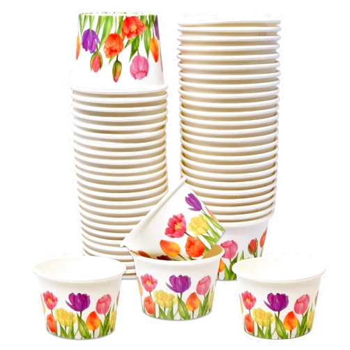Gift Boutique 48 Count Watercolor Tulip Treat Snack Cups 10oz Disposable Paper Cup Dessert Frozen Ices Bowls Spring Flowers Cupcakes Party Supplies