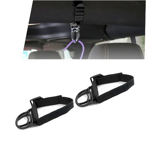 Gunroil 2 Pack Car Hanger Hook Part for Trunk, Roll Bar Design, Vehicle Hnging Buckle Accessories, Durable Fabric Automotive Storage Hook Compatible with Jeep Wrangler JL JT TJ JK (Black)