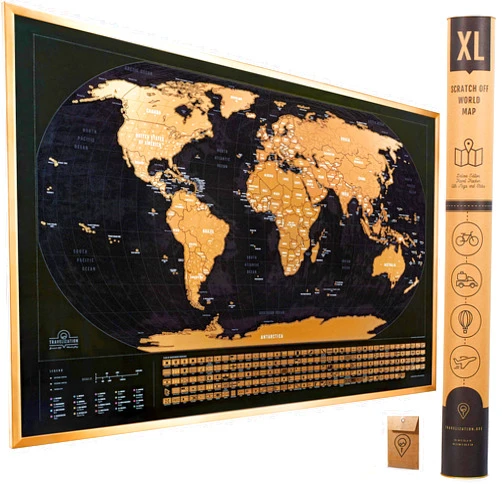Travelization XL Scratch Off Map of The World with Flags - 36 x 24 Easy to Frame Scratch Off World Map Wall Art Poster with US States & Flags - Deluxe World Map Scratch Off Travel Map Designed for Travelers