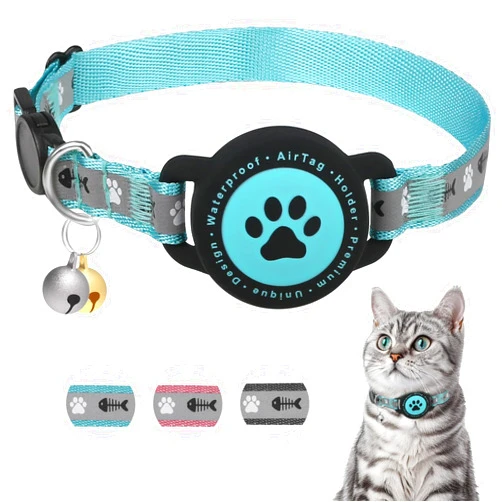 Furrigo Waterproof Airtag Cat Collar, Reflective Cat Airtag Collar with Bell, Breakaway Cat Collar AirTag Holder, Lightweight Kitten Collar for Apple Air tag, Cat GPS Collars for Girl Boy Cats, Kitten (Teal)
