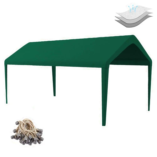 Birodeko 10x20 Carport Replacement Canopy Cover for Tent with Ball Bungees, Top Garage Shelter Cover 800D Oxford Replacement Cover Waterproof & UV Protection, Not Included Frame (Dark Green)