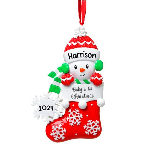 Cozzies Baby First Christmas Personalized Red Ornament, Baby's 1st Christmas Custom Name Ornament