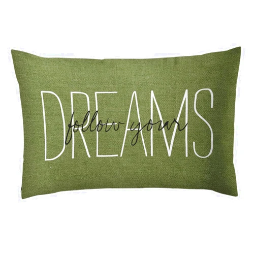Emvency Throw Pillow Cover Rustic Olive Green Follow Your Dreams Decorative Pillow Case Monogram Home Decor Rectangle Queen Size 20x30 Inch Cushion Pillowcase