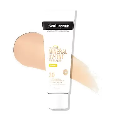 Neutrogena Purescreen+ Mineral UV Tint Face Liquid with Vitamin E, Tinted Mineral Sunscreen for Face with Broad Spectrum SPF 30, Flexible Coverage, Light, 1.1 fl. oz