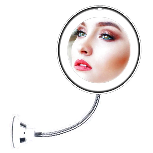 Brightown 10x Magnifying Mirror with Light, Flexible Gooseneck Make up Mirror with Lights and Magnification, Battery Operated Cordless Magnified Mirror with Suction Cups for Wall Bathroom