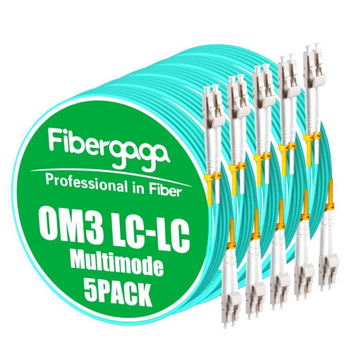 Fibergaga 5Pack-3M(10ft) OM3 Multimode Fiber LC to LC Patch Cable, 50/125µm 10G/40G, OD-2.0mm Fiber Optic Cable Duplex