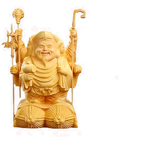 Winwingstudio Buddha Statue for Home Decor Daikokuten Hand Carved Shichifukujin Statue Feng Shui Decor for Fortune, Wealth and Prosperity Chinese Charm of Prosperity Home Decoration (A)