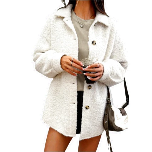 XIAOXINXIN womens winter coats 1pc White Fuzzy Knit Jacket