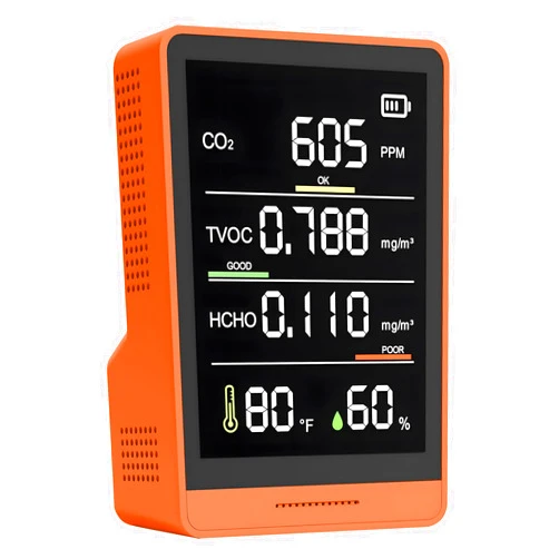 XOOPON Air Quality Monitor, Indoor Air Quality Monitor for CO2, TVOC, Formaldehyde, Humidity, Temperature Multifunctional air Pollution Detector, Easy Calibration Indoor Air Quality Meter