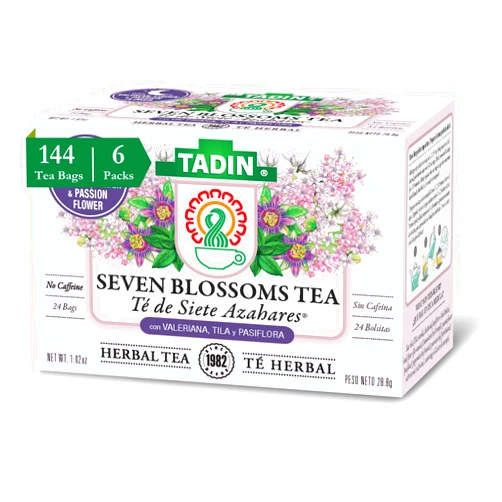 Tadin Seven Blossoms Herbal Tea, Caffeine Free, 24 Tea Bags Per Box, Pack of 6 Boxes Total