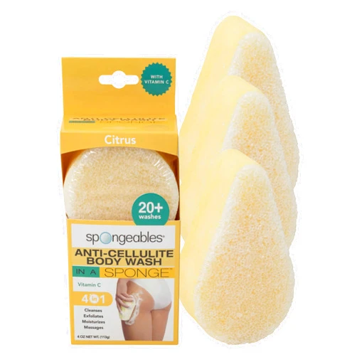 Spongeables Anti Cellulite Body Wash in a 20+ Wash Sponge, Citrus, 3 Count