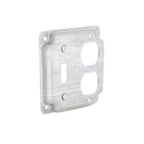Hubbell-Raco 906C 1 Duplex Receptacle and Toggle Switch 4-Inch Square Exposed Work Cover, Steel