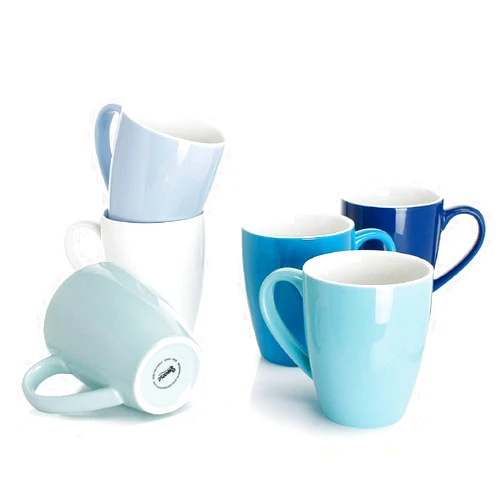 Sweese Porcelain Coffee Mugs - 16 Ounce - Set of 6, Cups for Latte, Hot Tea, Cappuccino, Mocha, Cocoa, Multicolor, Blue Assorted Colors