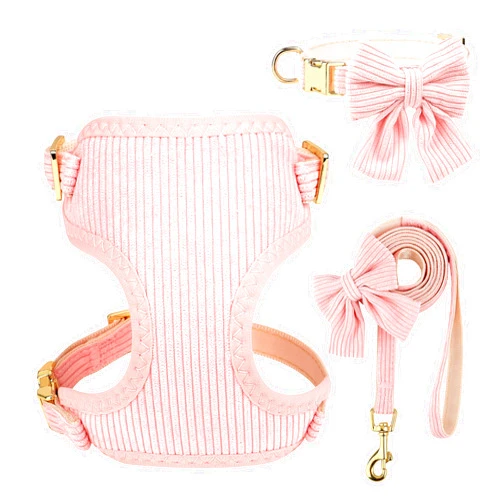 Didog Cute Small Dog Collar Harness & Leash Set, Adjustable Dog Collars and Leashes with Bowtie, Breathable Soft Mesh Padded Dog Vest for Puppies Small Dogs & Cats Walking(Pink, S)