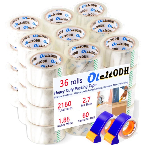 Oleitodh 36 Rolls Clear Packaging Tape with 2 Free Dispenser, 1.88
