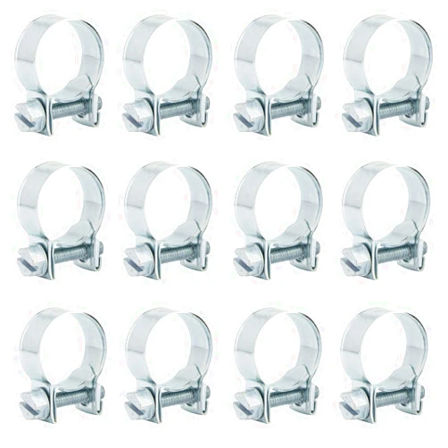 ISPINNER 12pcs 16-18mm Mini Fuel Injection Hose Clamps, Zinc Plated Steel Adjustable Pipe Hose Clip Tube Clamps (5/8
