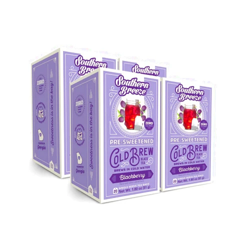 Southern Breeze Cold Brew Sweet Tea Blackberry Iced Tea with Black Tea and Zero Carbs Zero Sugar, 20 Individually Wrapped Tea Bags, Pack of 4
