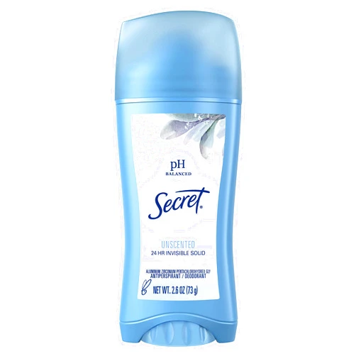 Secret Antiperspirant and Deodorant for Women, 24hr Sweat & Odor Protection, PH Balanced Protection, Gentle on Skin, Invisible Solid, Unscented, 2.6 oz