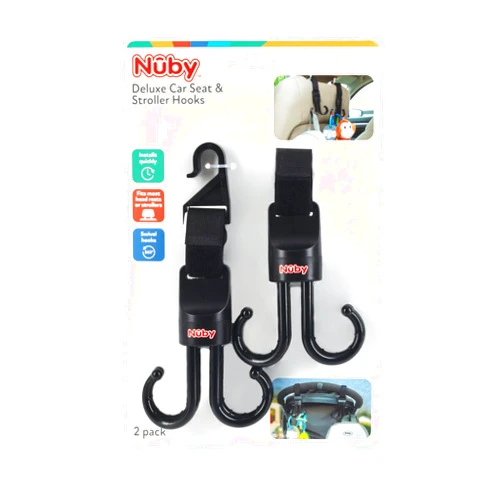 Nuby 2-in-1 Deluxe Adjustable Baby Stroller & Car Seat Hooks for Hanging Bags, Toys- Hang or Remove Items from Hooks with one Hand/ 2 Pack – 8 Hooks Total, Black