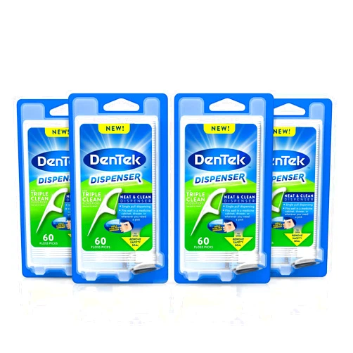 DenTek Floss Pick Dispenser with Dentek Triple Clean Floss Picks, 60 ct (Pack of 4)