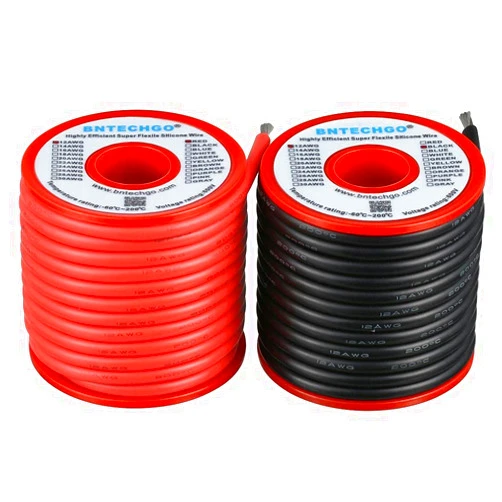 BNTECHGO 12 Gauge Silicone wire spool red and black each 25ft Flexible 12 AWG Stranded Tinned Copper Wire