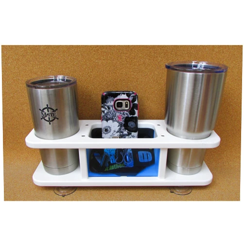 APF Marine Two Beverage Cup Holder w Storage Box Catch All APF Marine w Blue