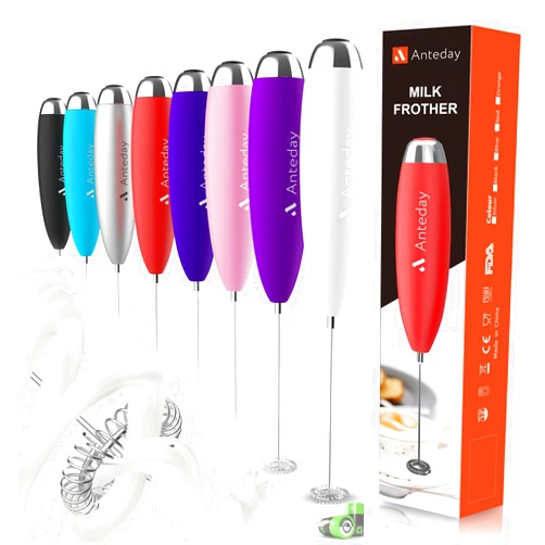Anteday Milk Frother, Electric Whisk, Matcha Whisk, Upgraded Matcha Whisk Drink Mixer Electric Mini Whisk Hand Frother Mini Foamer Coffee Mixer for Lattes Cappuccino Frappe Matcha Hot Chocolate, White